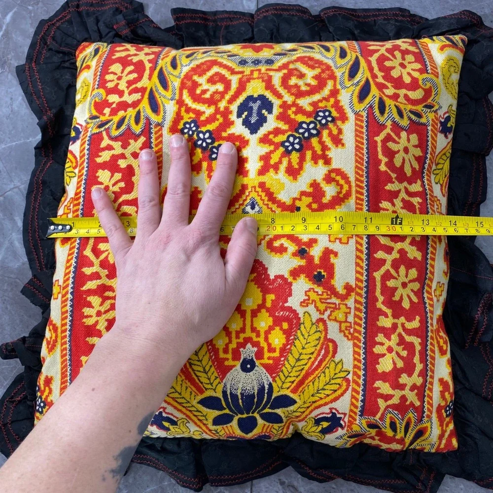 Vintage‎ 70s Handmade Patchwork Boho Throw Pillow Floral Ruffle Square 19.5